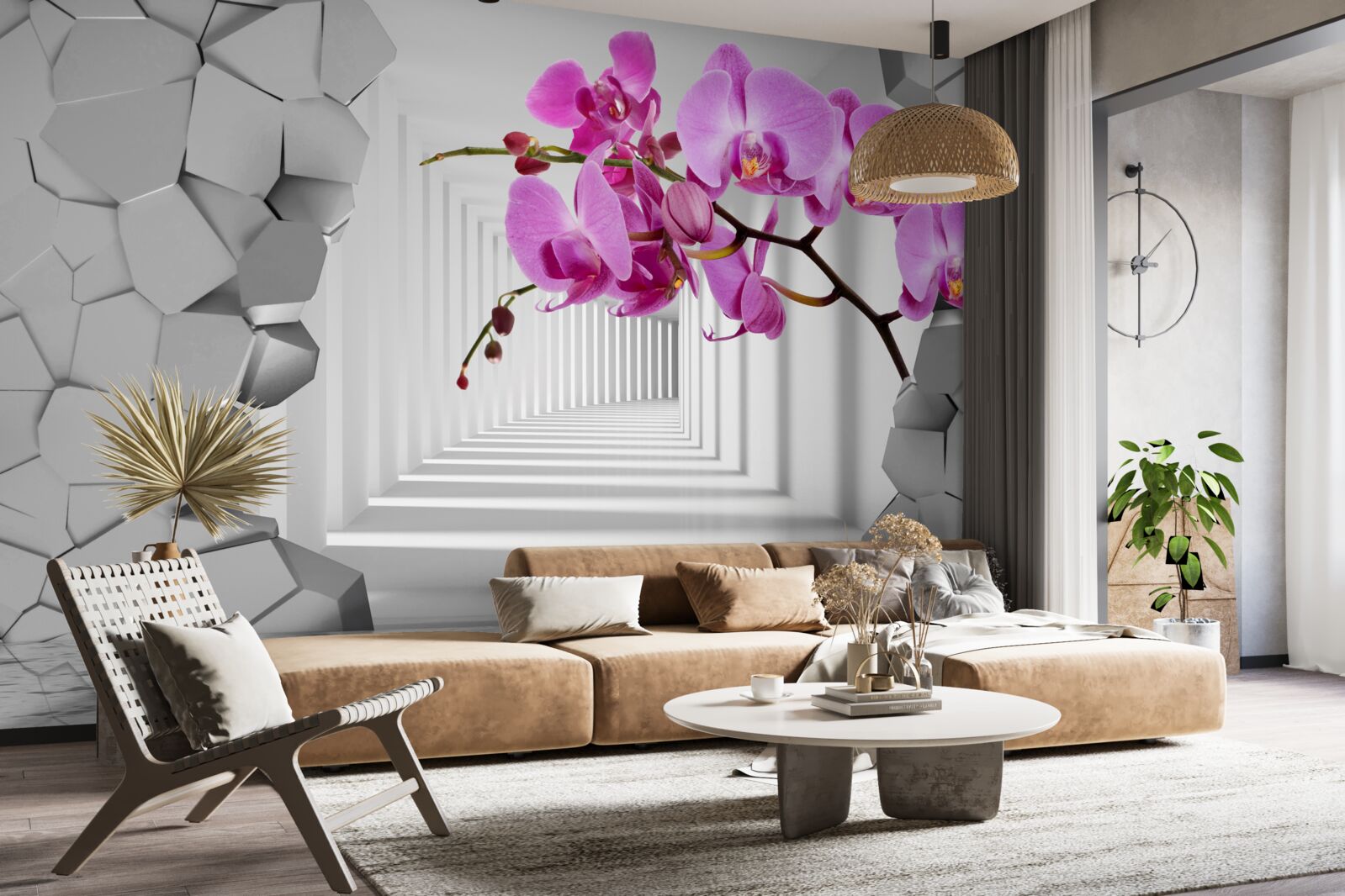 Fototapeta orchidea preniká svojou vetvou do steny