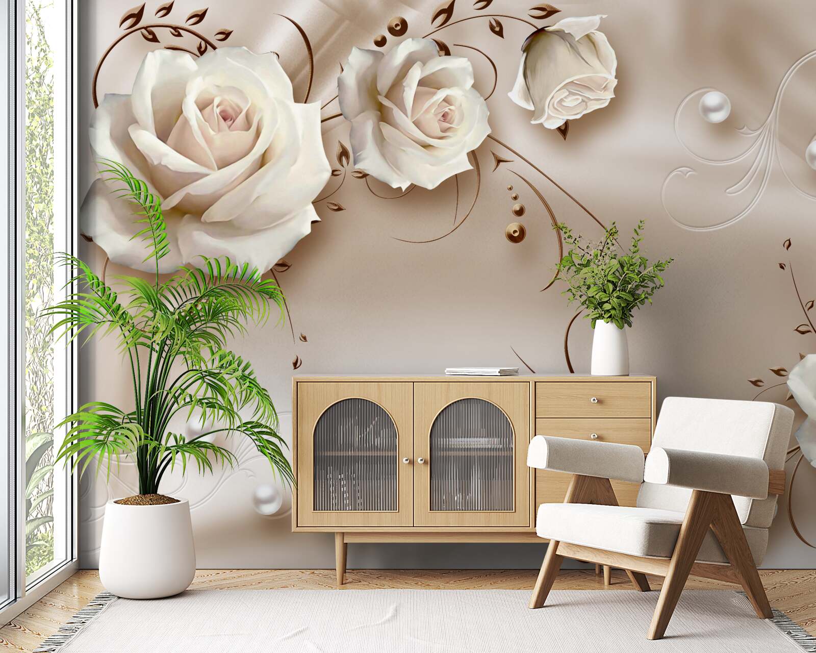 Fototapeta korálky a biele ruže