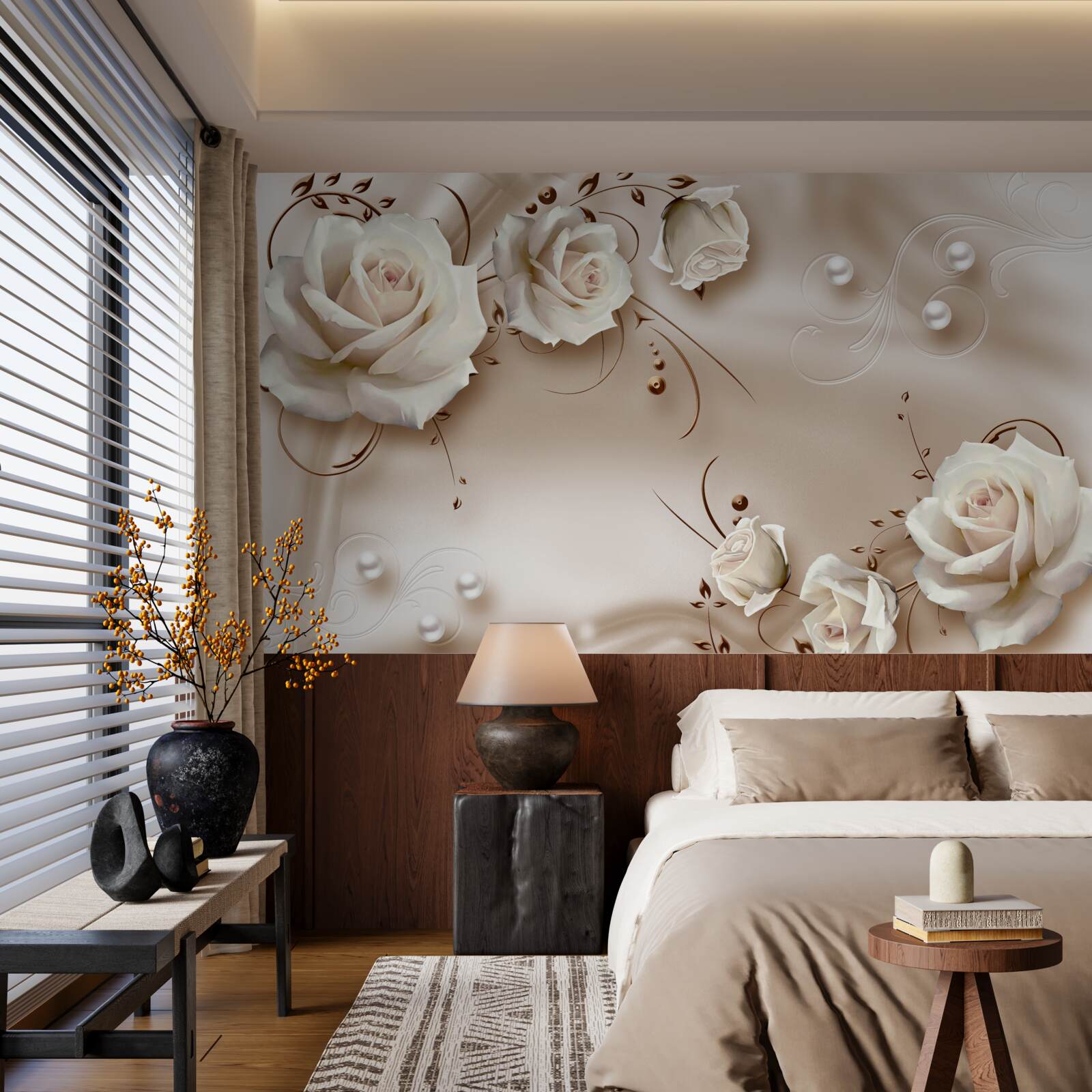 Fototapeta korálky a biele ruže