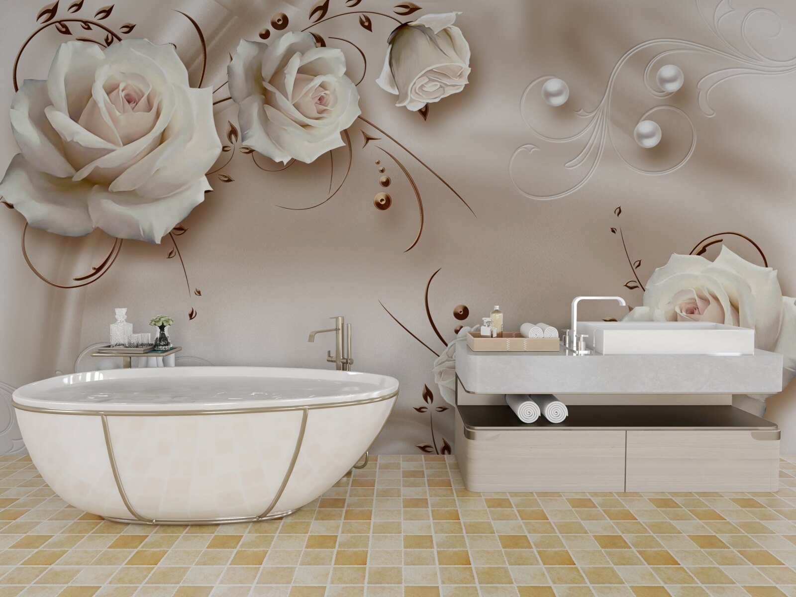 Fototapeta korálky a biele ruže