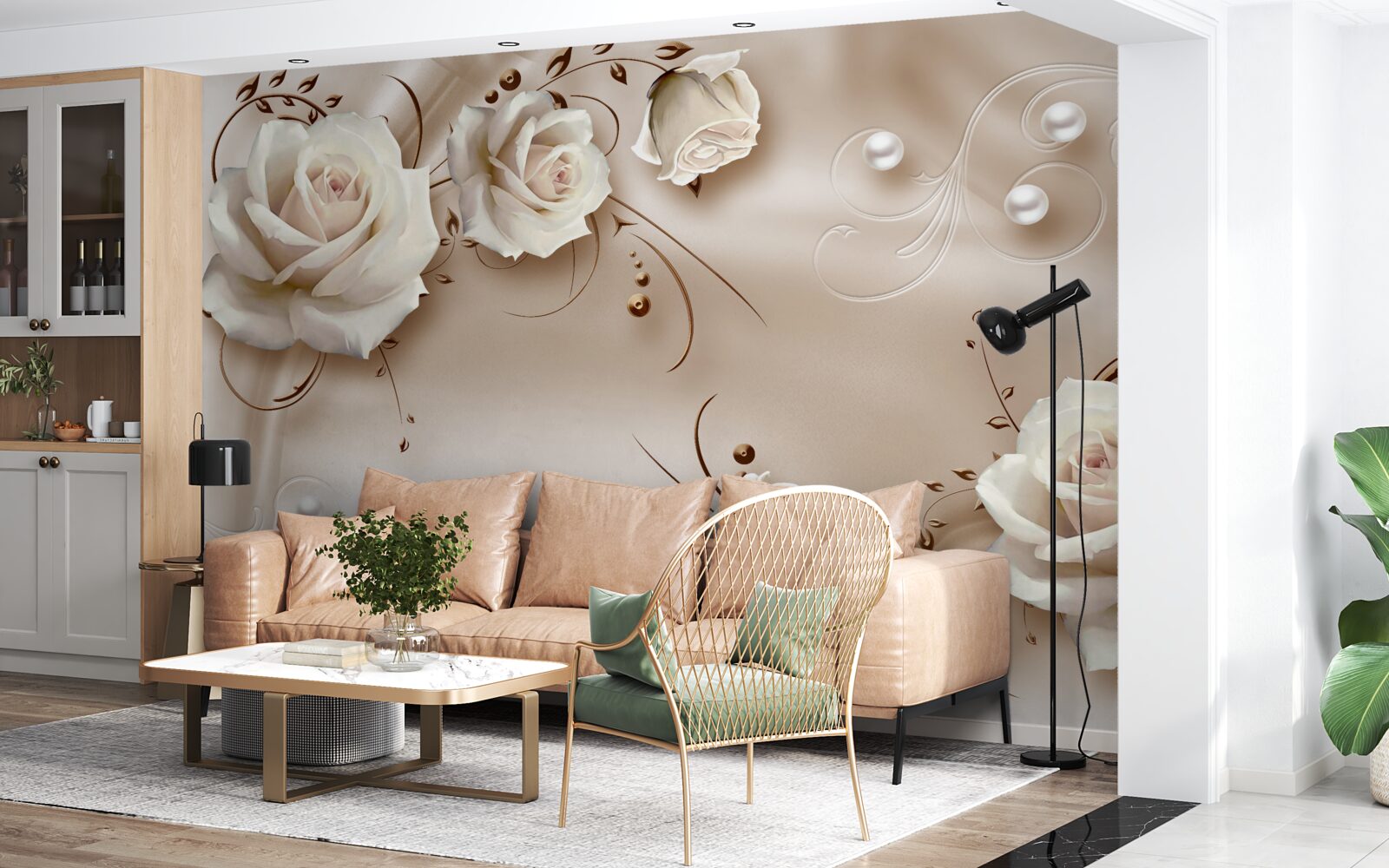 Fototapeta korálky a biele ruže