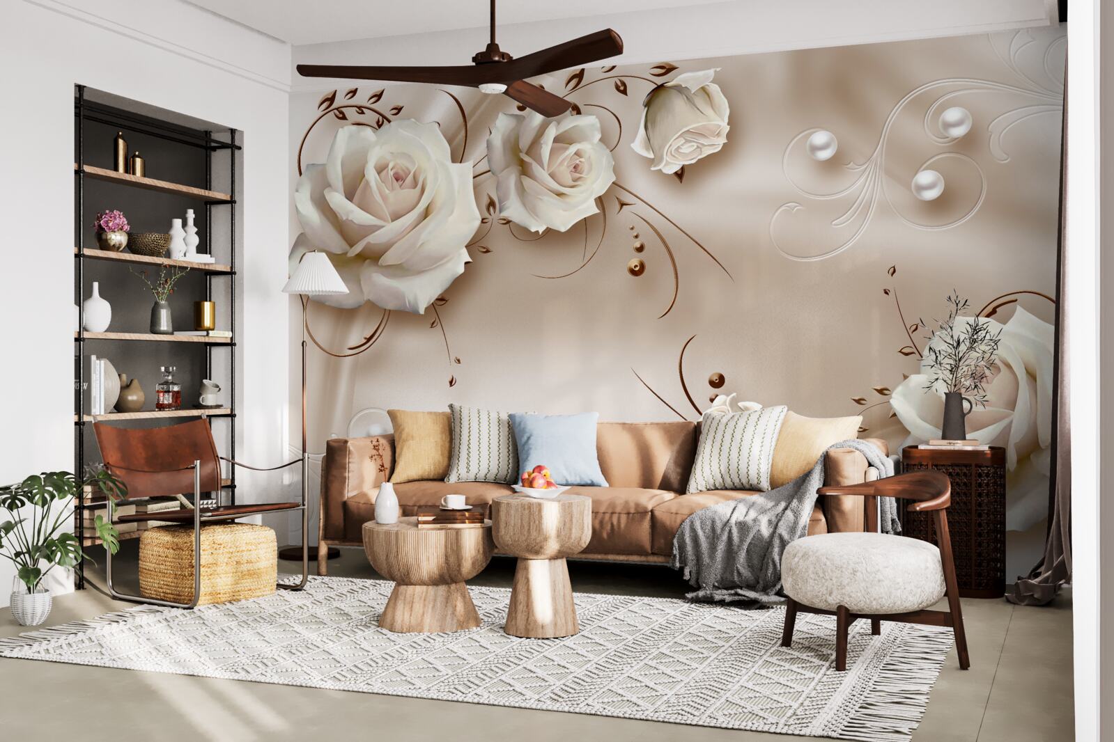 Fototapeta korálky a biele ruže