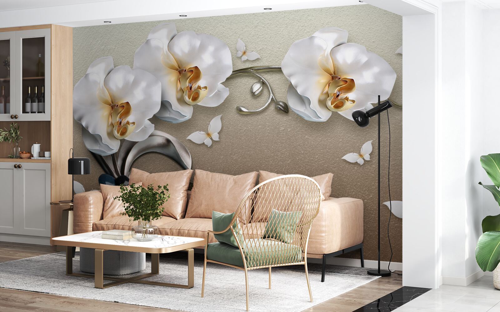 Fototapeta kamene, snehobiele kvety a motýle