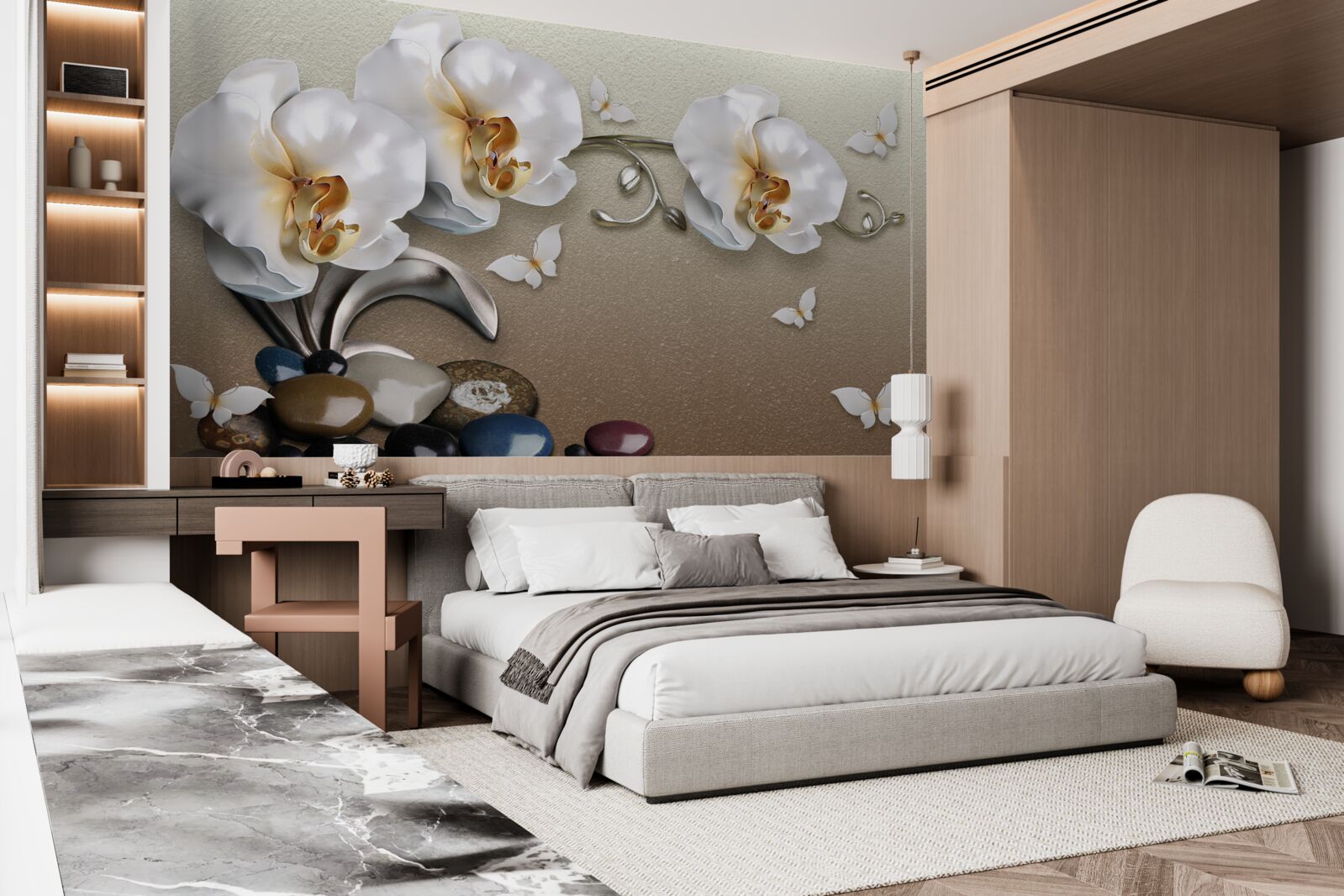 Fototapeta kamene, snehobiele kvety a motýle