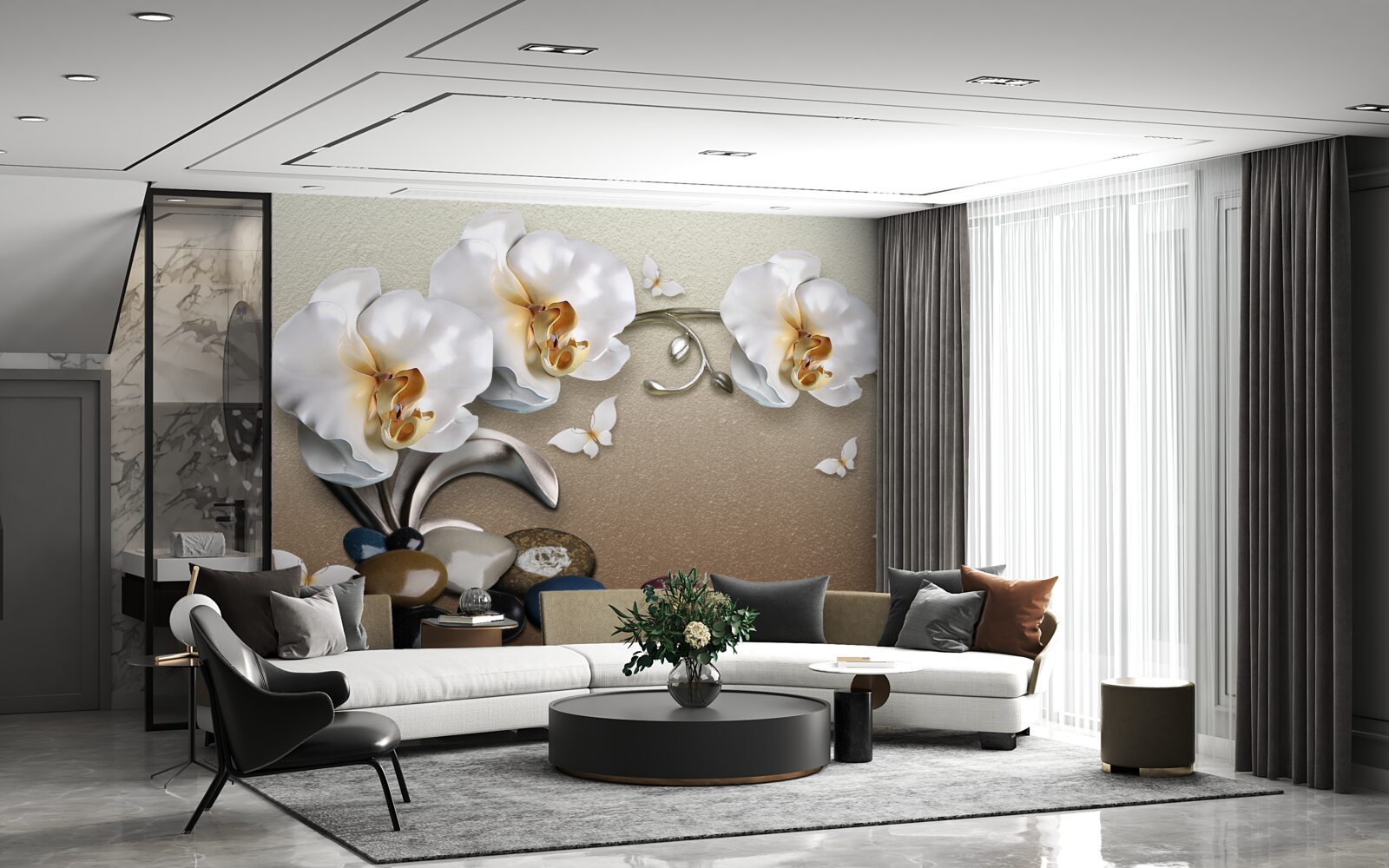 Fototapeta kamene, snehobiele kvety a motýle