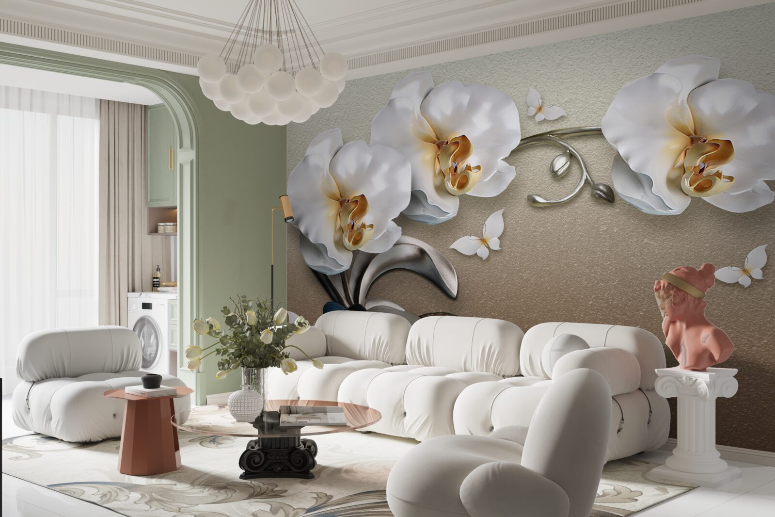 Fototapeta kamene, snehobiele kvety a motýle