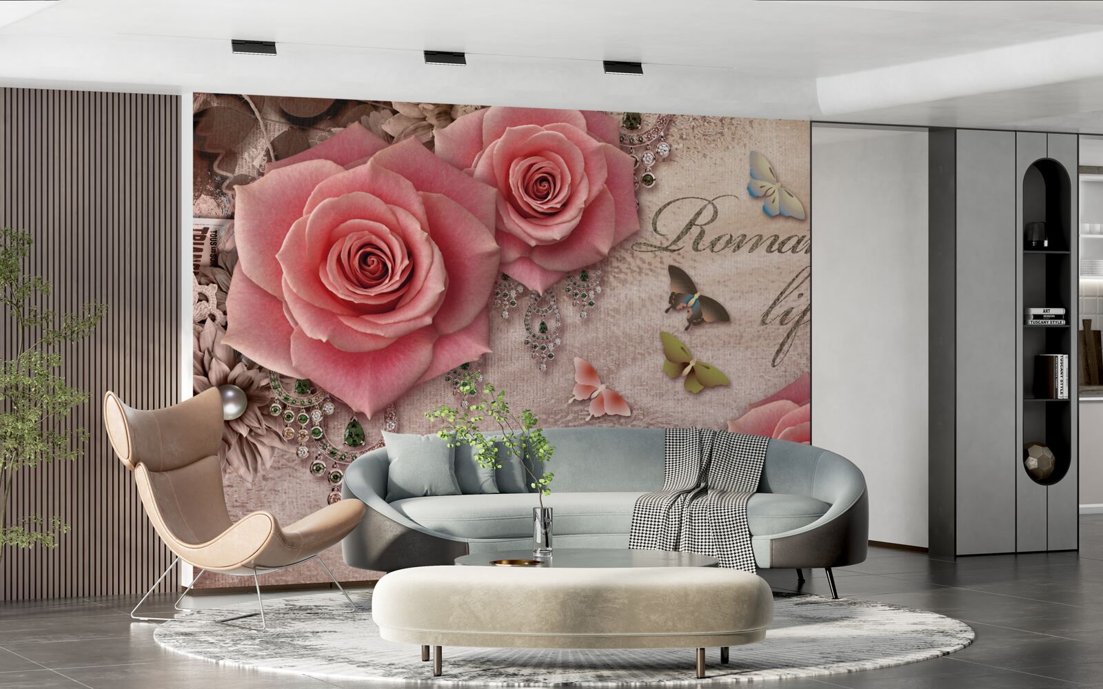 Fototapeta miniatúrny lietajúci hmyz a veľké svetloružové kvety