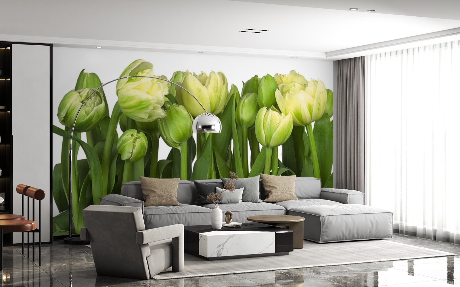 Fototapeta sada čiastočne otvorených svetlých tulipánov