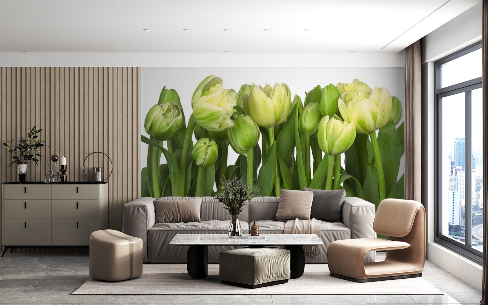 Fototapeta sada čiastočne otvorených svetlých tulipánov