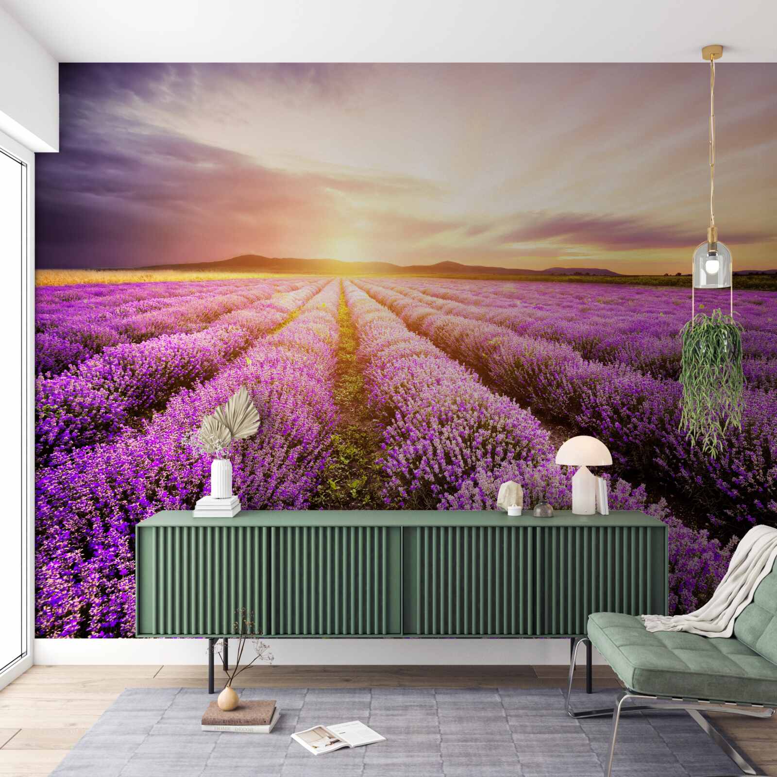 Fototapeta západ slnka nad levanduľovým poľom