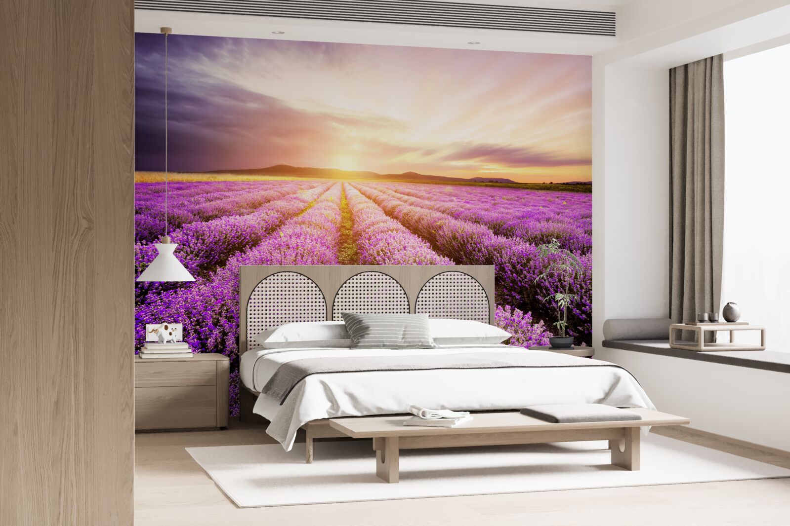 Fototapeta západ slnka nad levanduľovým poľom