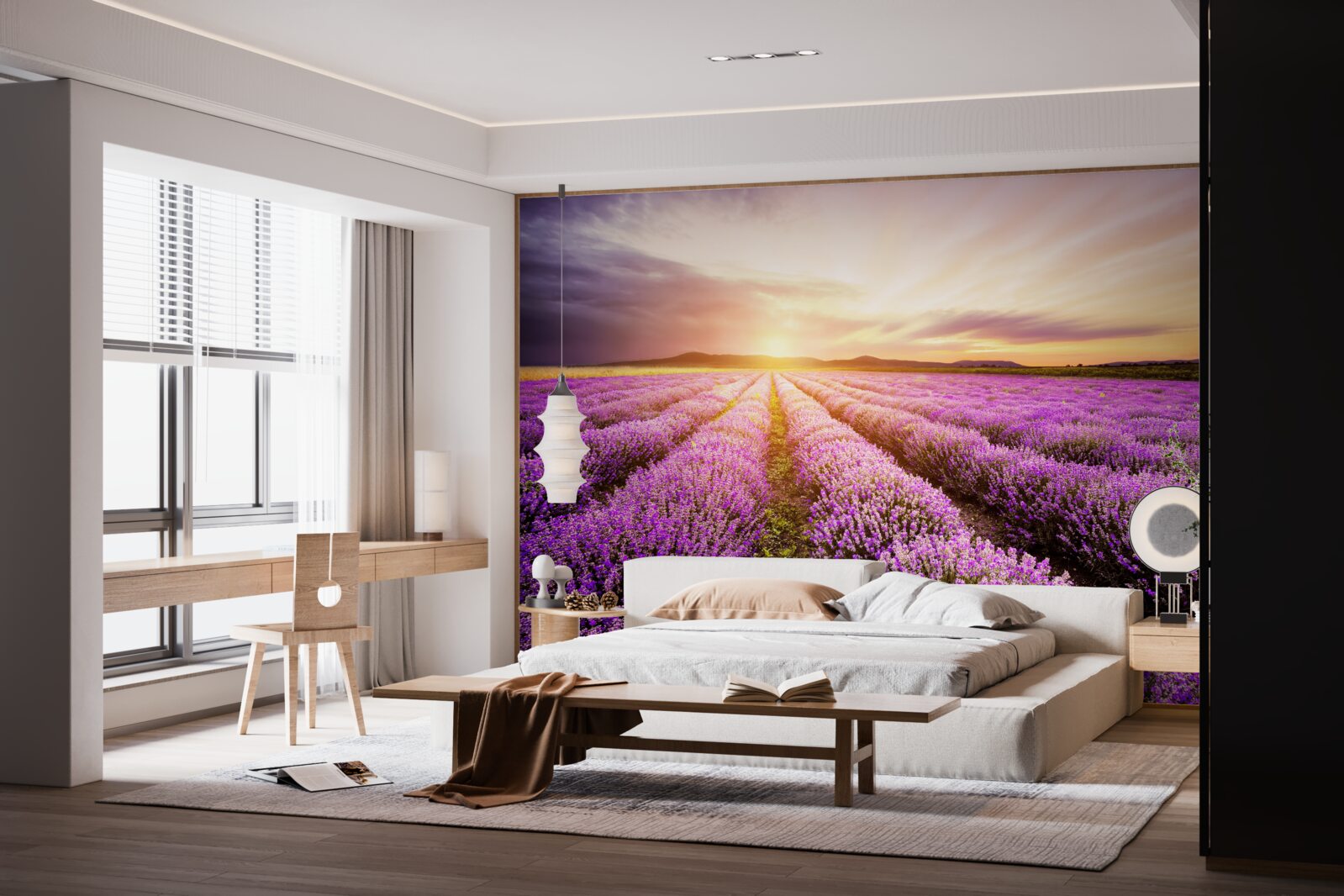 Fototapeta západ slnka nad levanduľovým poľom