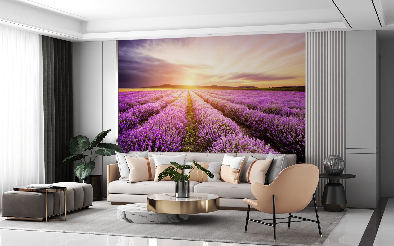 Fototapeta západ slnka nad levanduľovým poľom