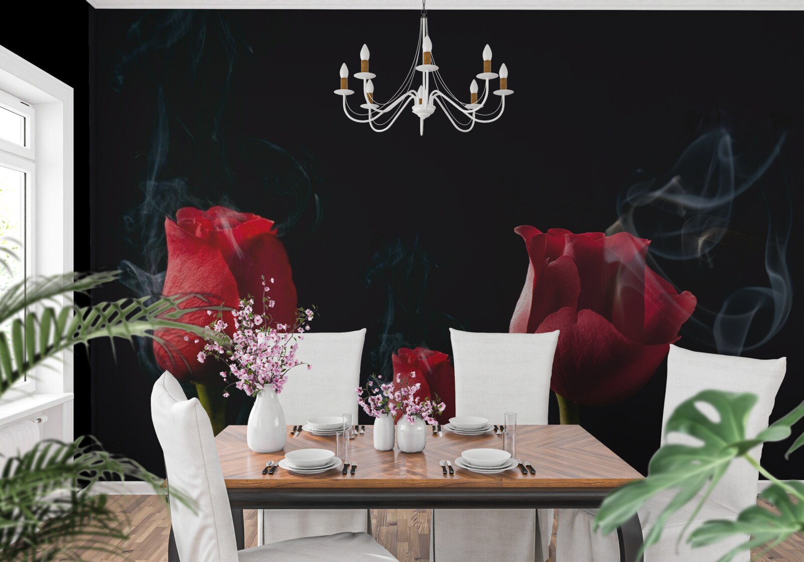 Fototapeta v dyme kvitne červená ruža