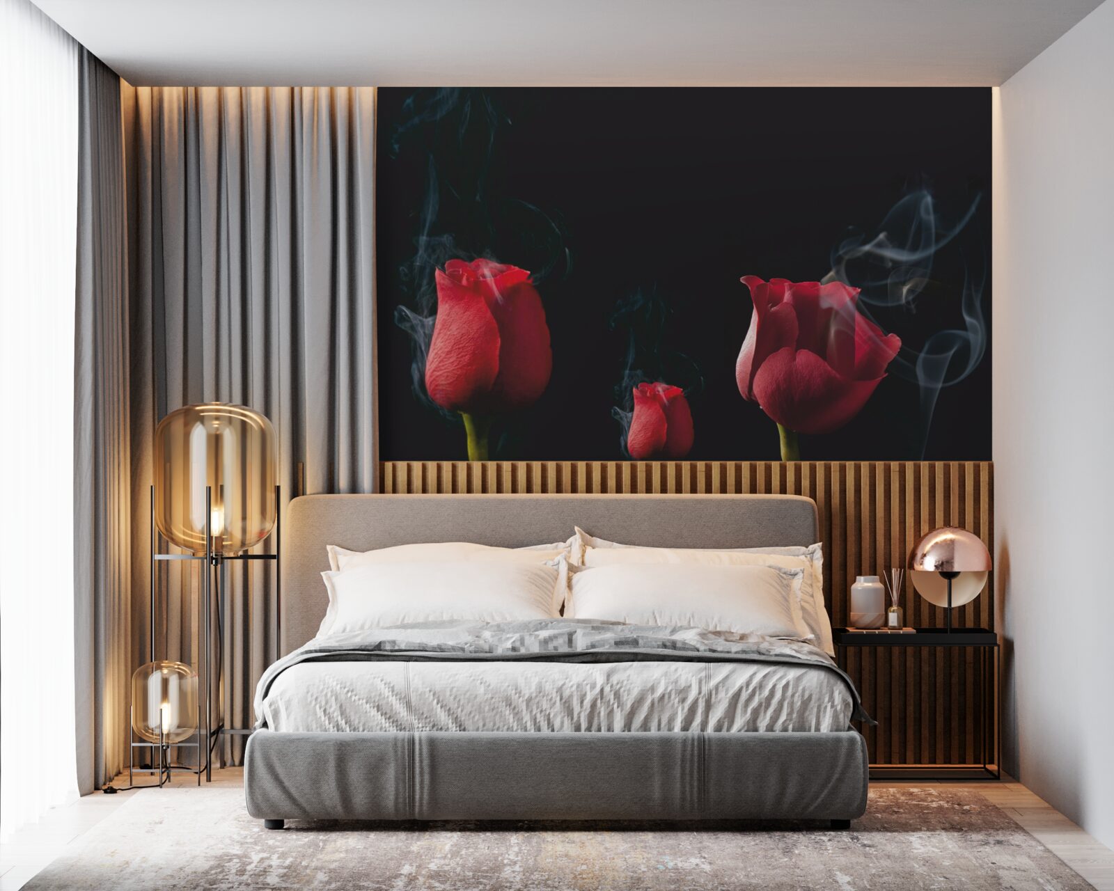 Fototapeta v dyme kvitne červená ruža