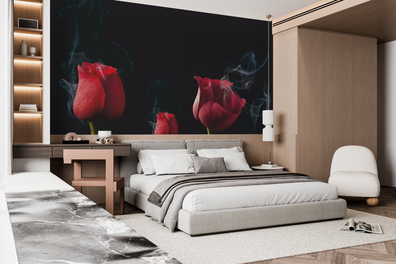 Fototapeta v dyme kvitne červená ruža