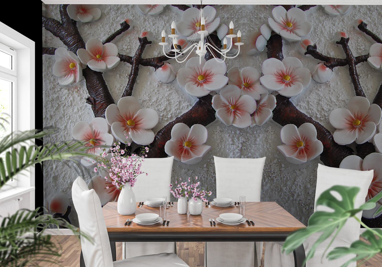 Fototapeta sakura navlhčená rozkvitnutým konárom