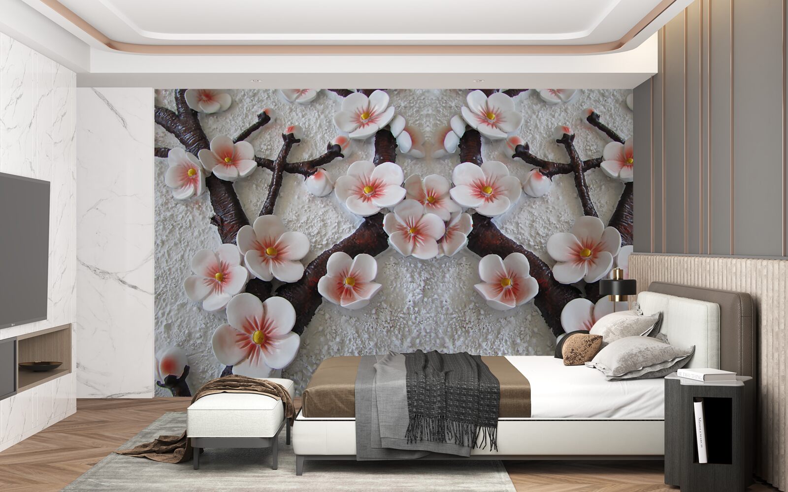 Fototapeta sakura navlhčená rozkvitnutým konárom