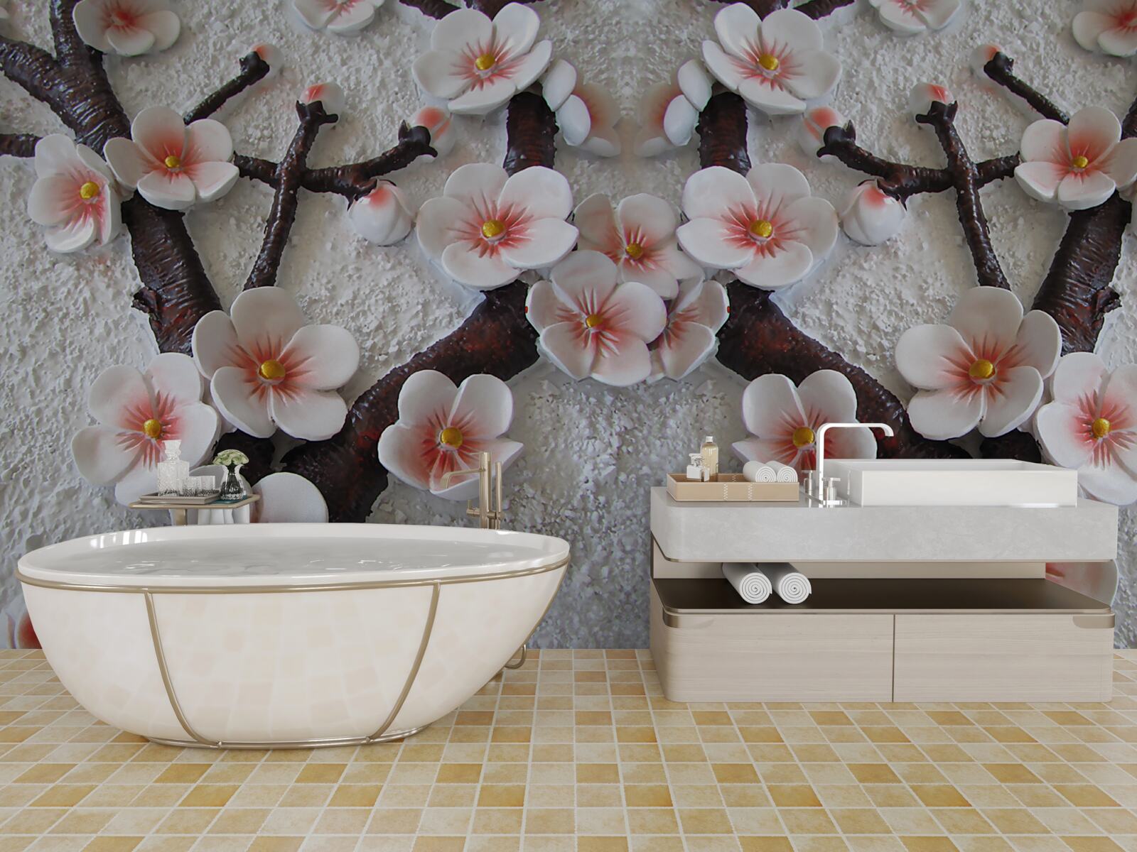 Fototapeta sakura navlhčená rozkvitnutým konárom