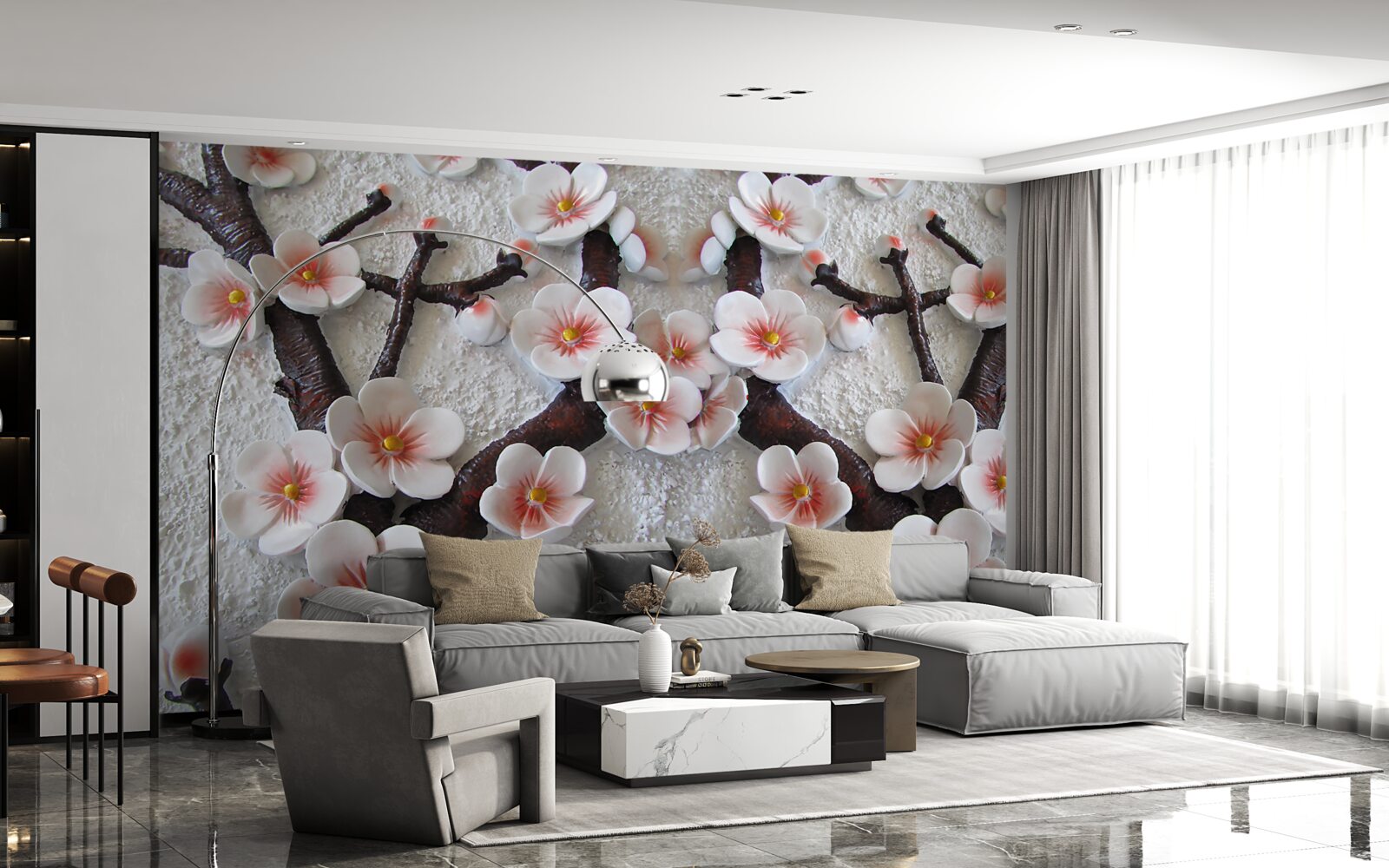 Fototapeta sakura navlhčená rozkvitnutým konárom