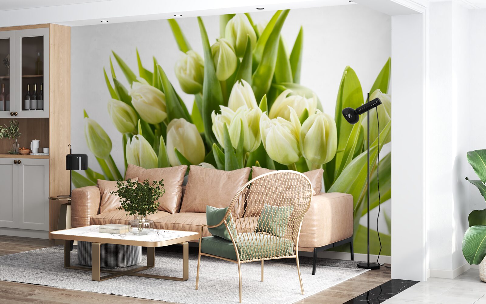 Fototapeta sada snehovo bielych tulipánov