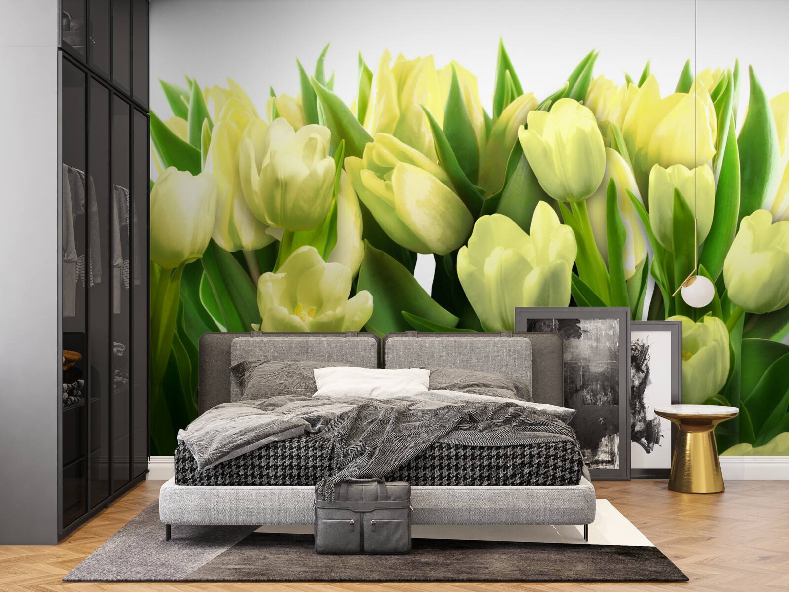 Fototapeta Žlté tulipány so zelenými listami