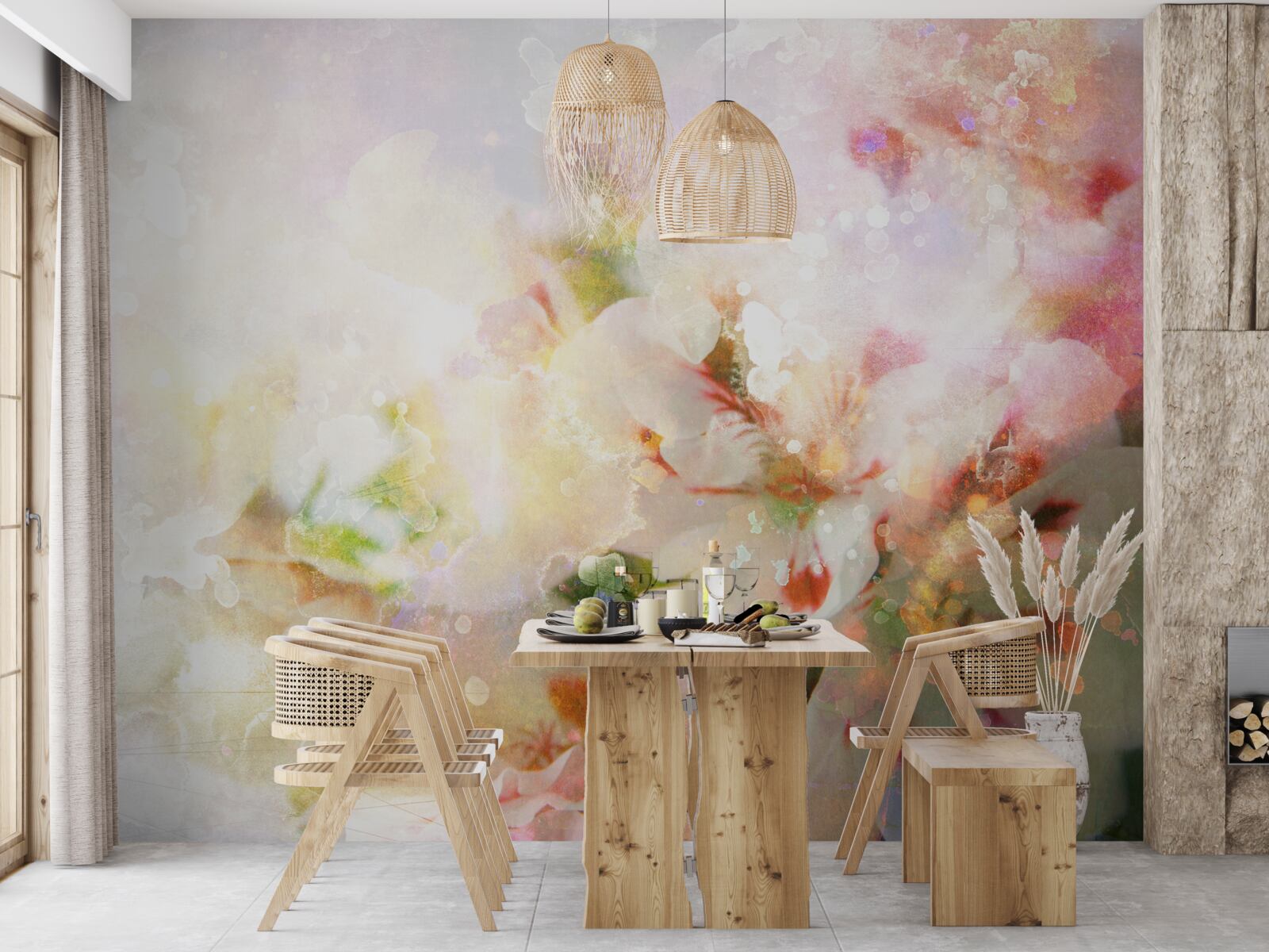 Fototapeta akvarelové kvety vo svetlej palete