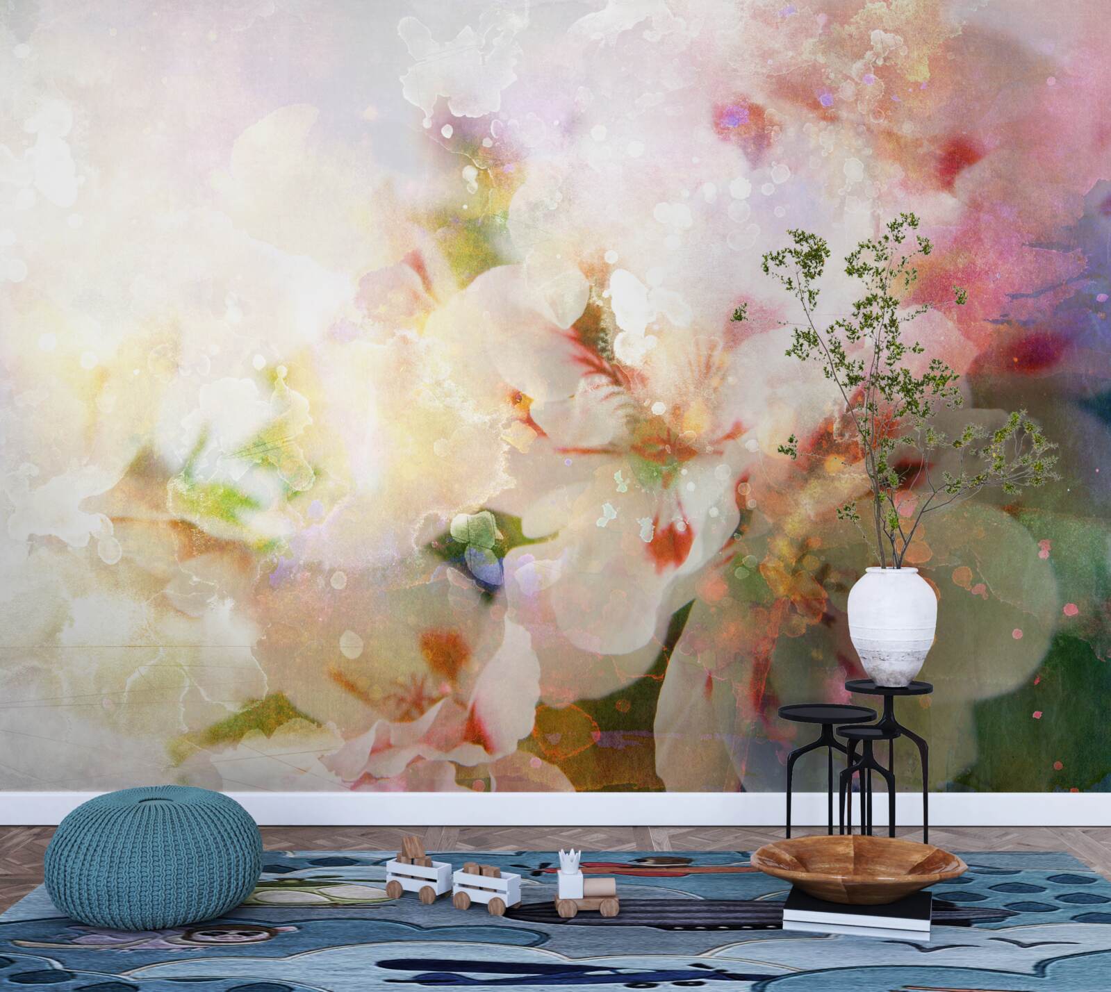 Fototapeta akvarelové kvety vo svetlej palete