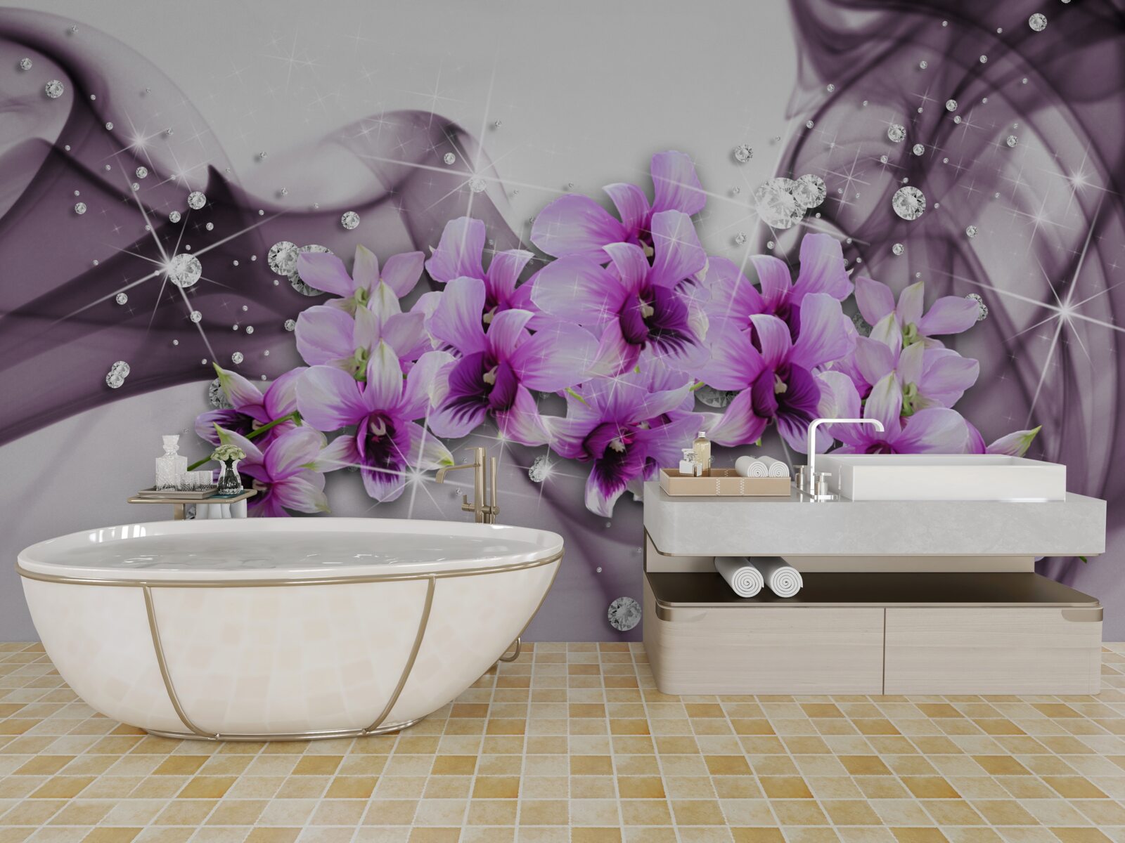 Fototapeta kamienky a fialové kvety