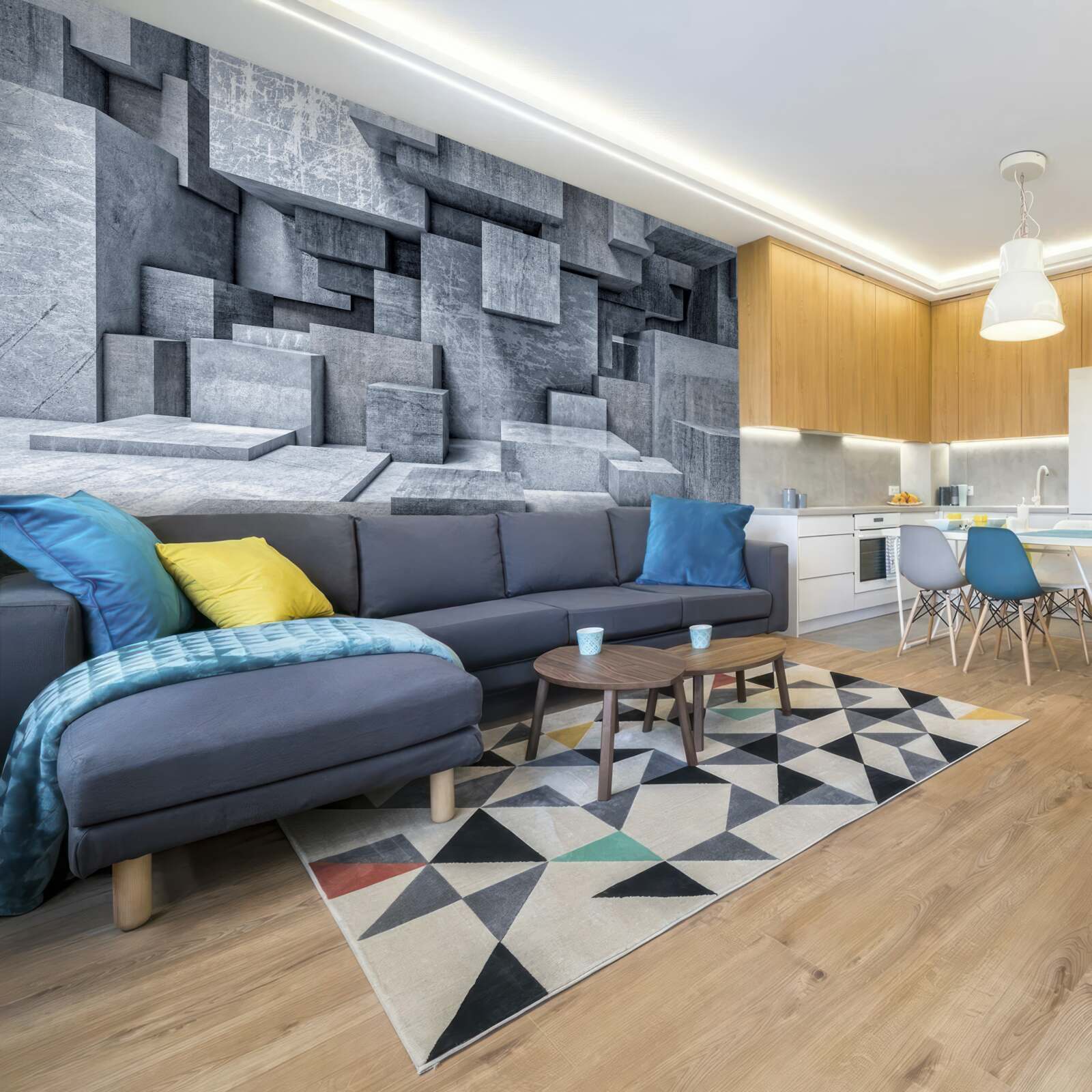 Fototapeta miestnosť s geometrickými tvarmi vo forme štvorcov