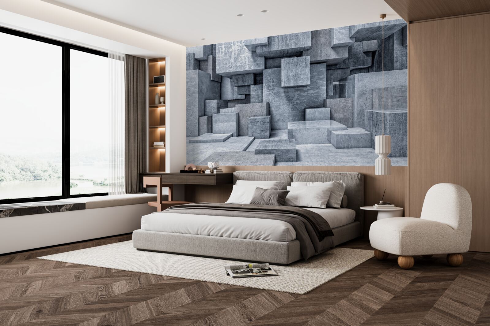 Fototapeta miestnosť s geometrickými tvarmi vo forme štvorcov