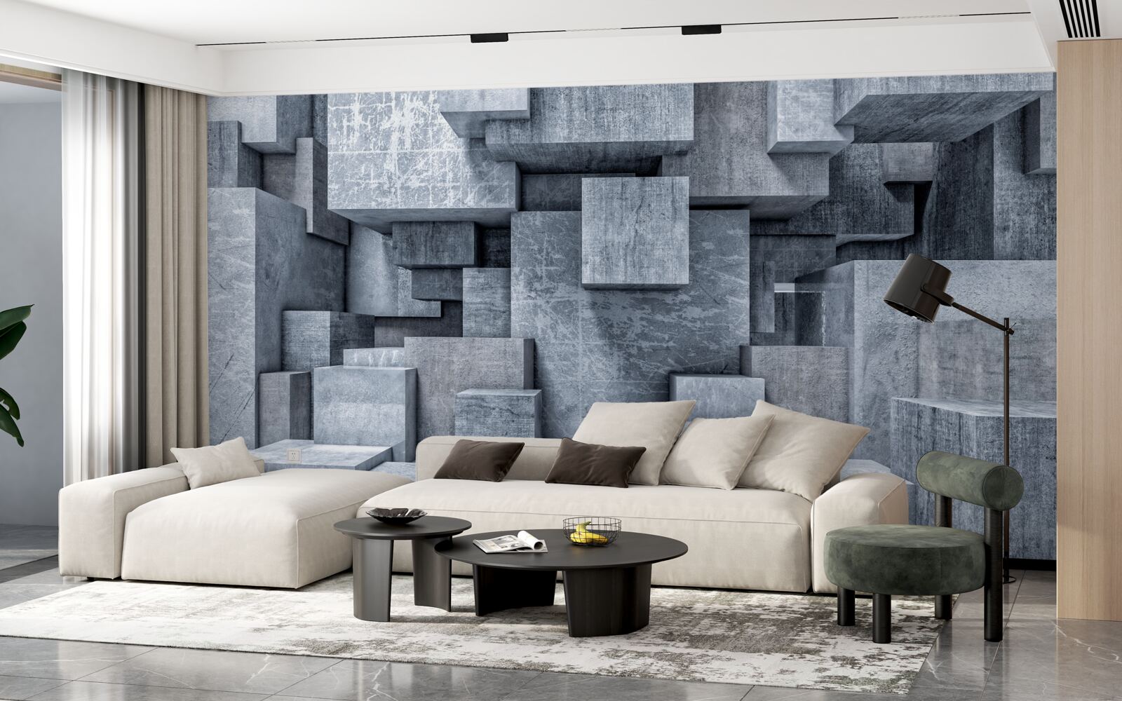 Fototapeta miestnosť s geometrickými tvarmi vo forme štvorcov