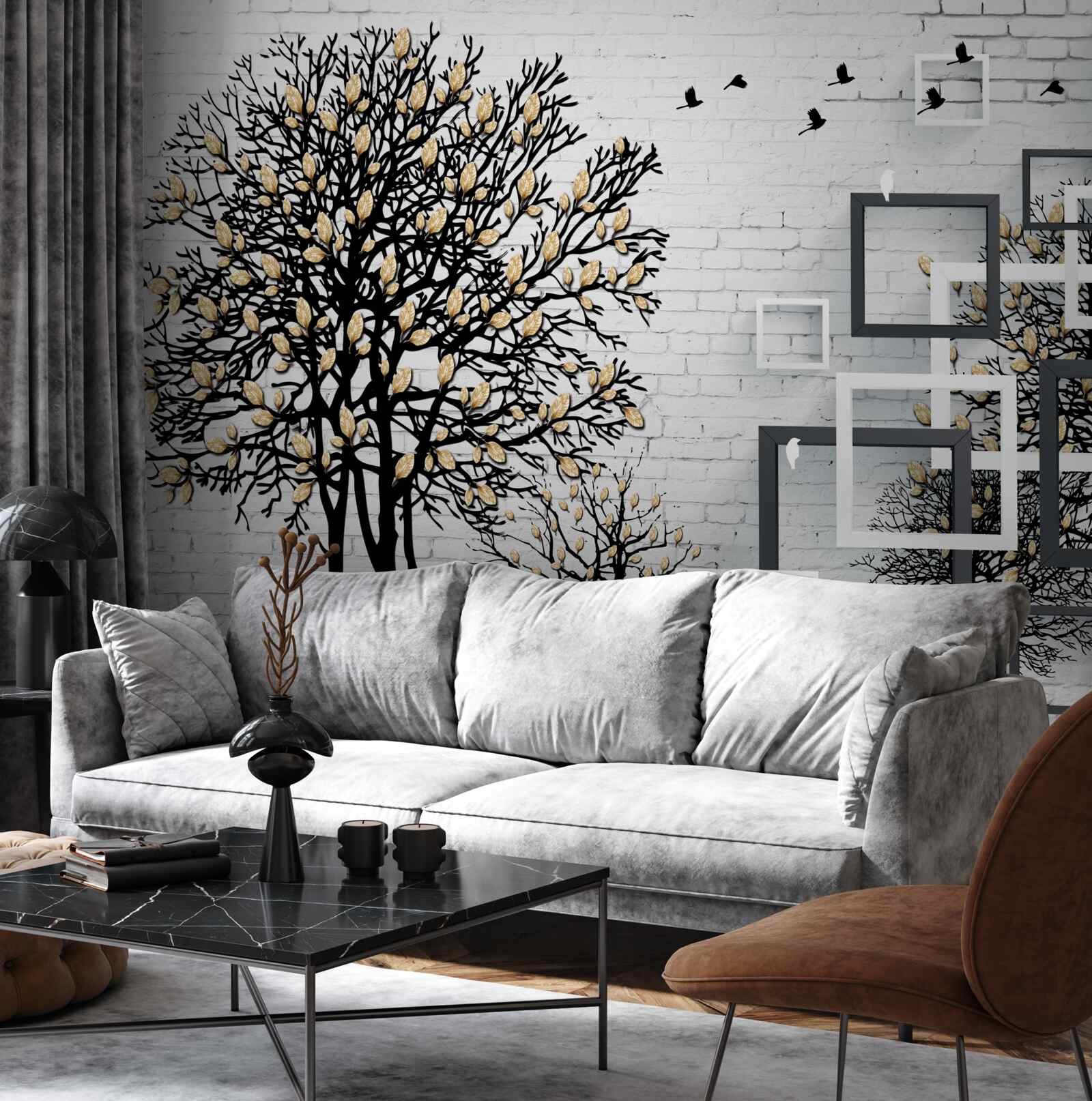 Fototapeta vtáky odlietajú zo stromu, ktorý stratil listy