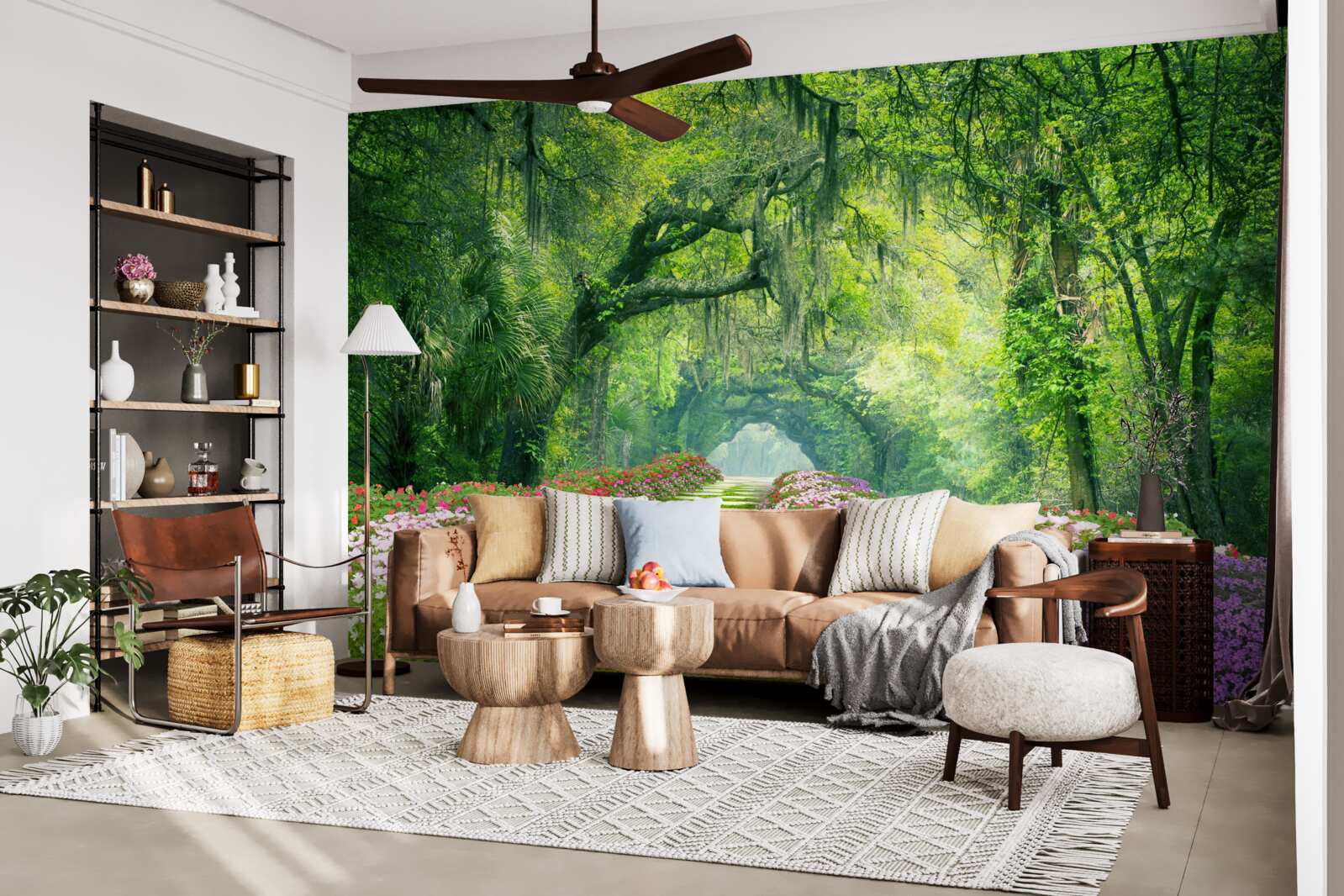 Fototapeta Cesta obklopená kvetmi, ktorá vedie do zelenej húštiny lesa