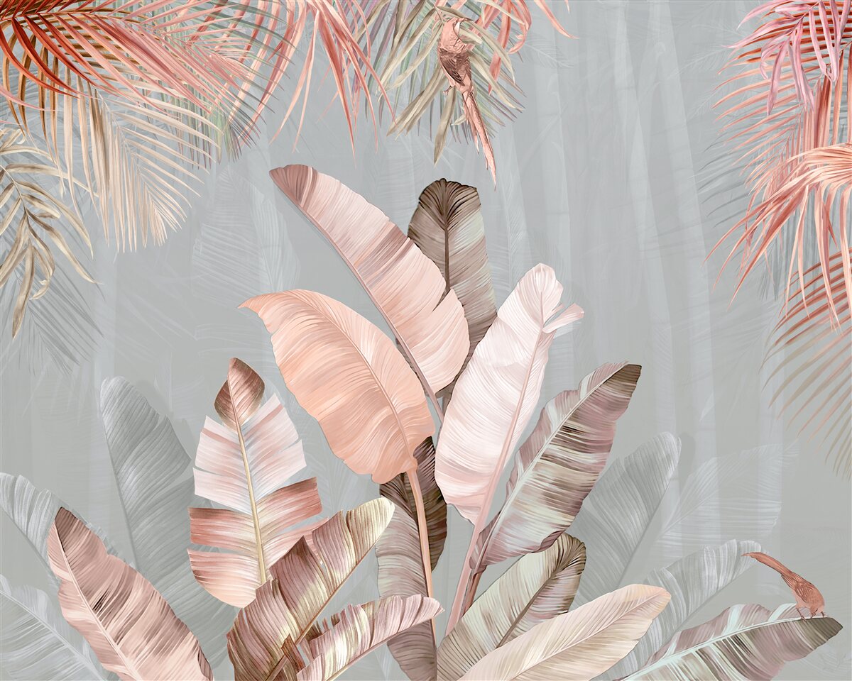 Fototapeta tropické listy s jemným ružovým odtieňom