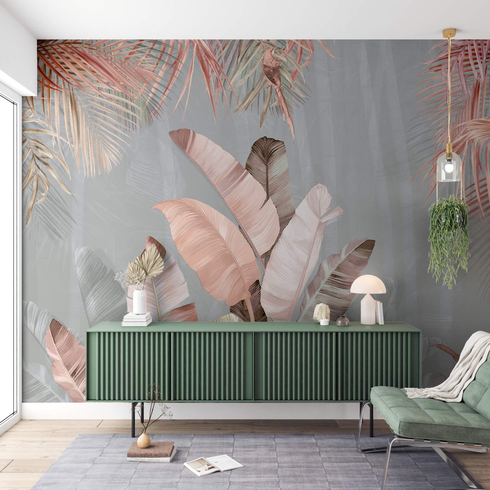 Fototapeta tropické listy s jemným ružovým odtieňom