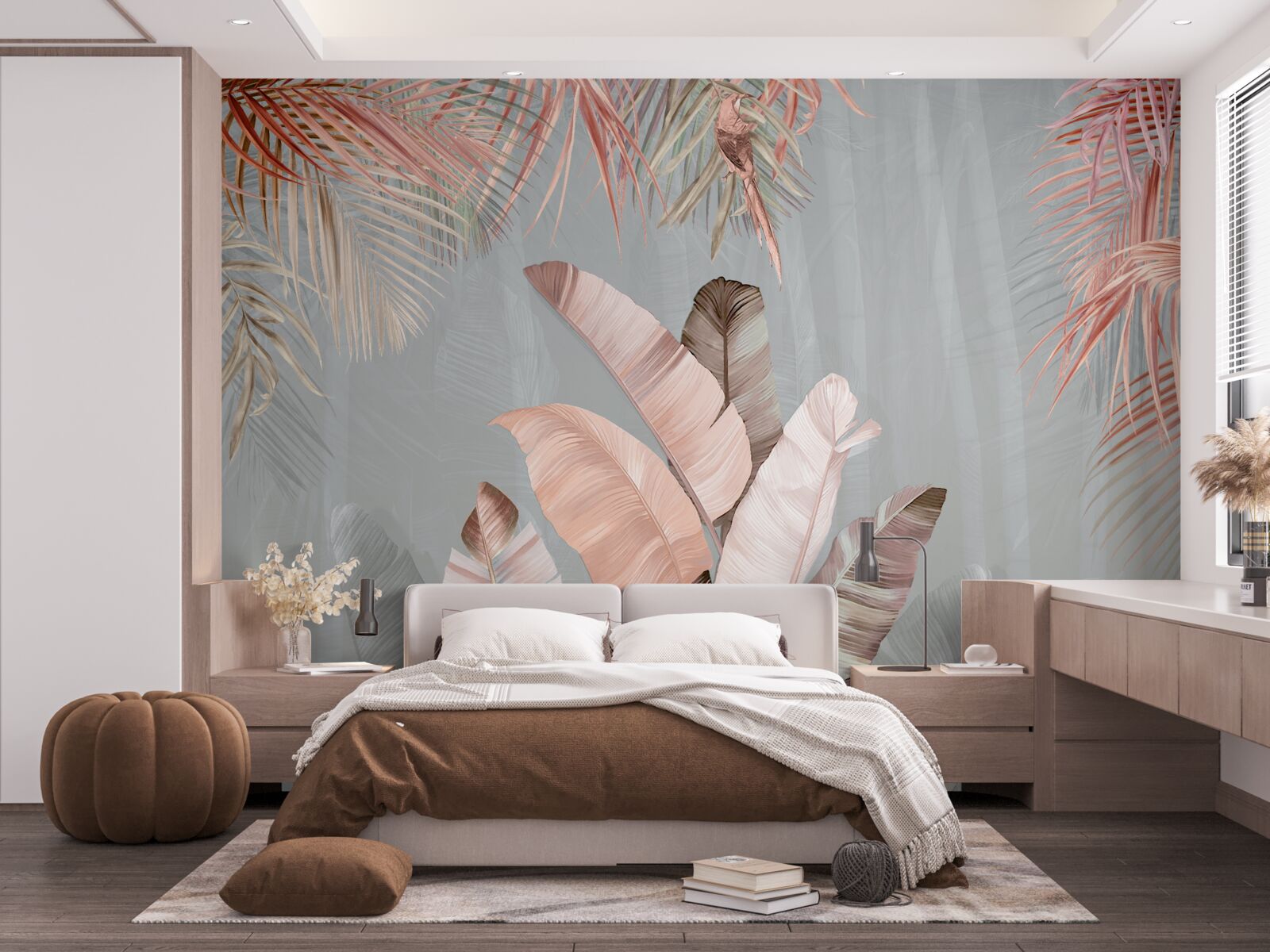 Fototapeta tropické listy s jemným ružovým odtieňom