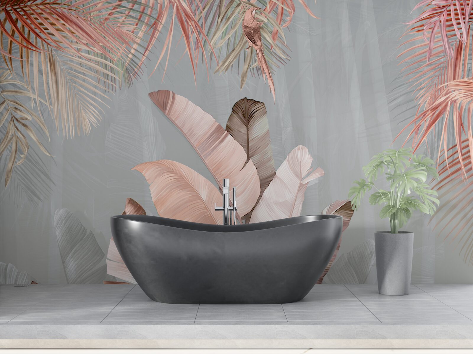 Fototapeta tropické listy s jemným ružovým odtieňom