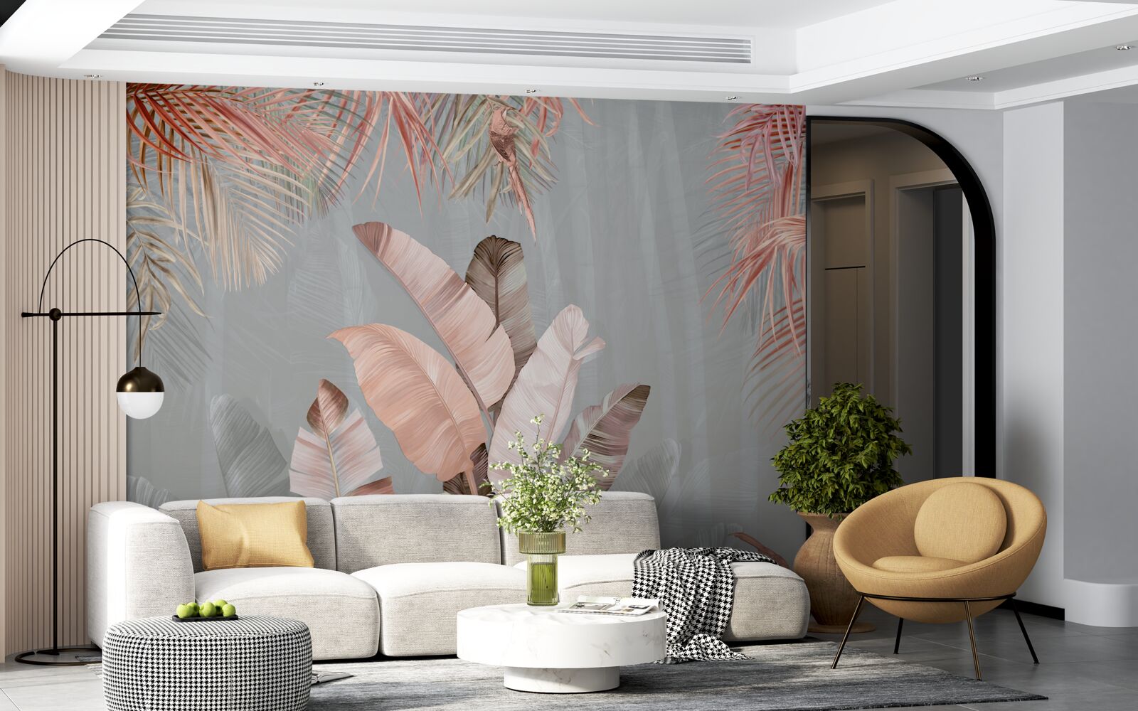 Fototapeta tropické listy s jemným ružovým odtieňom