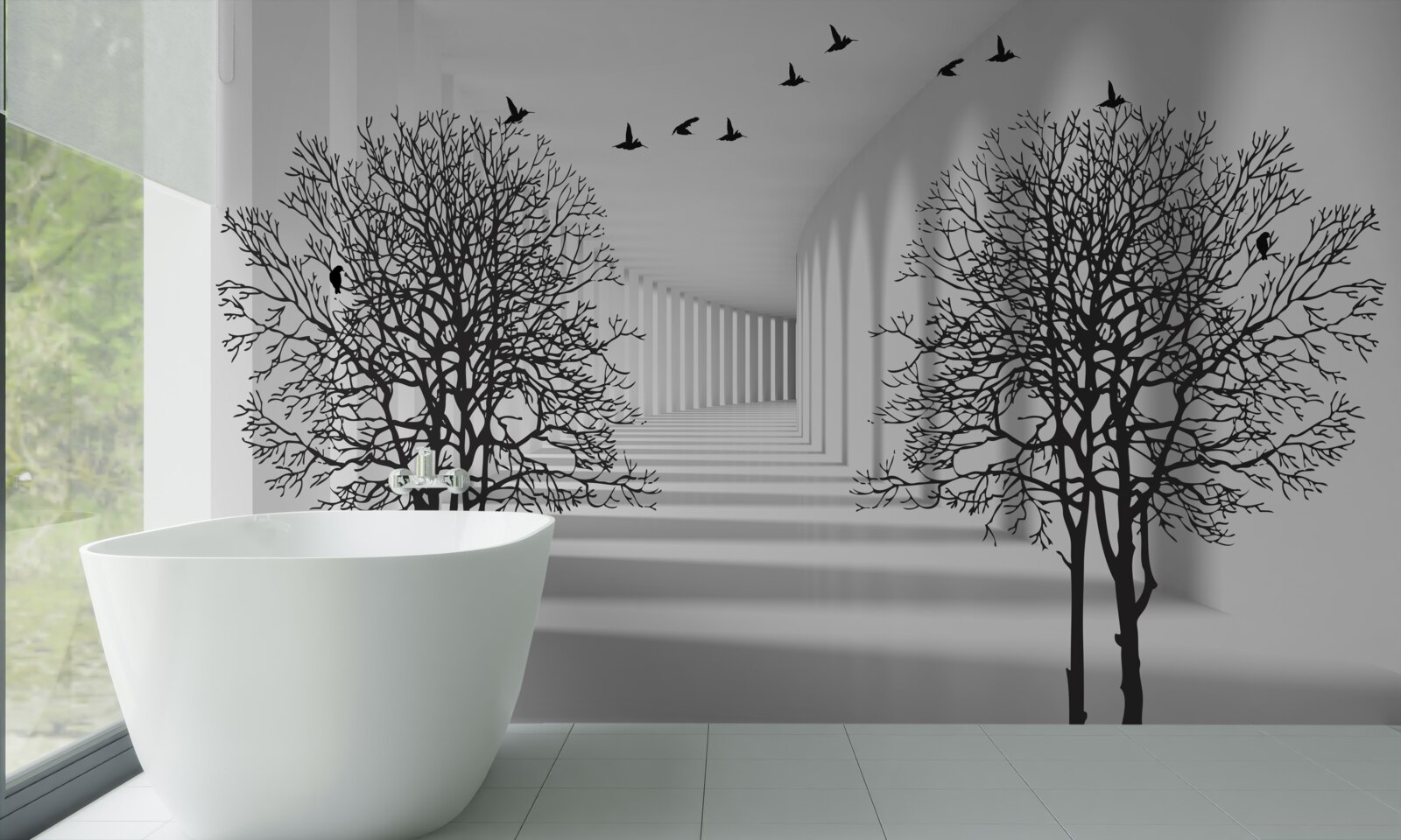 Fototapeta vtáky lietajúce na juh a holé stromy na jeseň