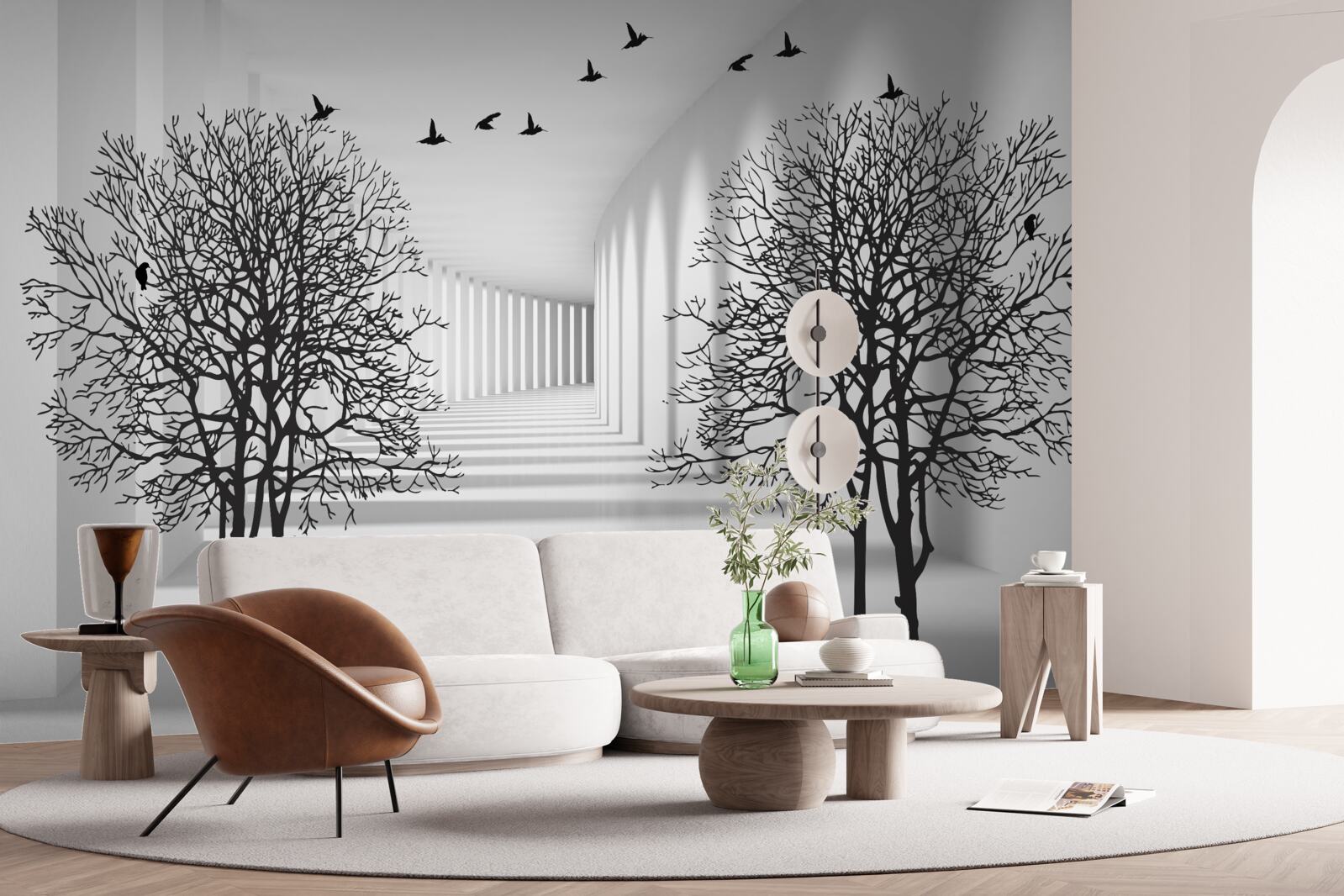 Fototapeta vtáky lietajúce na juh a holé stromy na jeseň