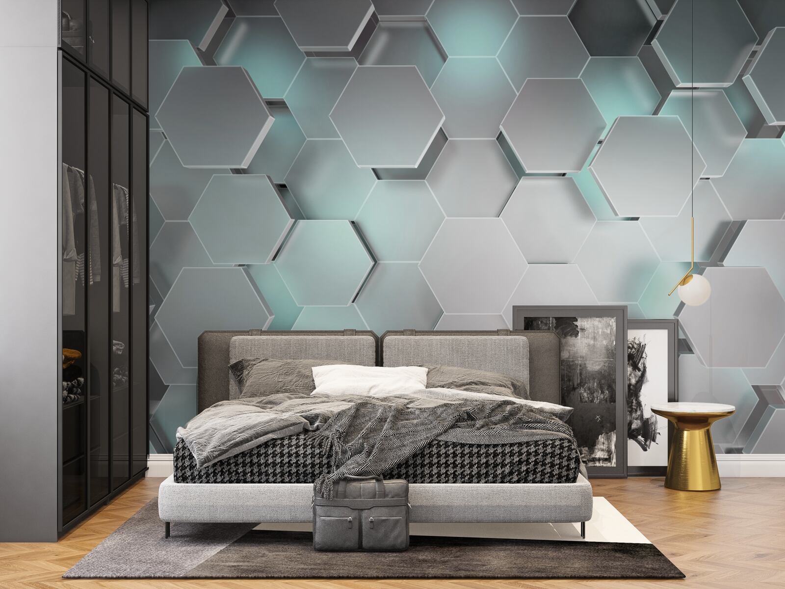 Fototapeta svetlo vyžarujúce šesťuholníky vznášajúce sa vo vzduchu