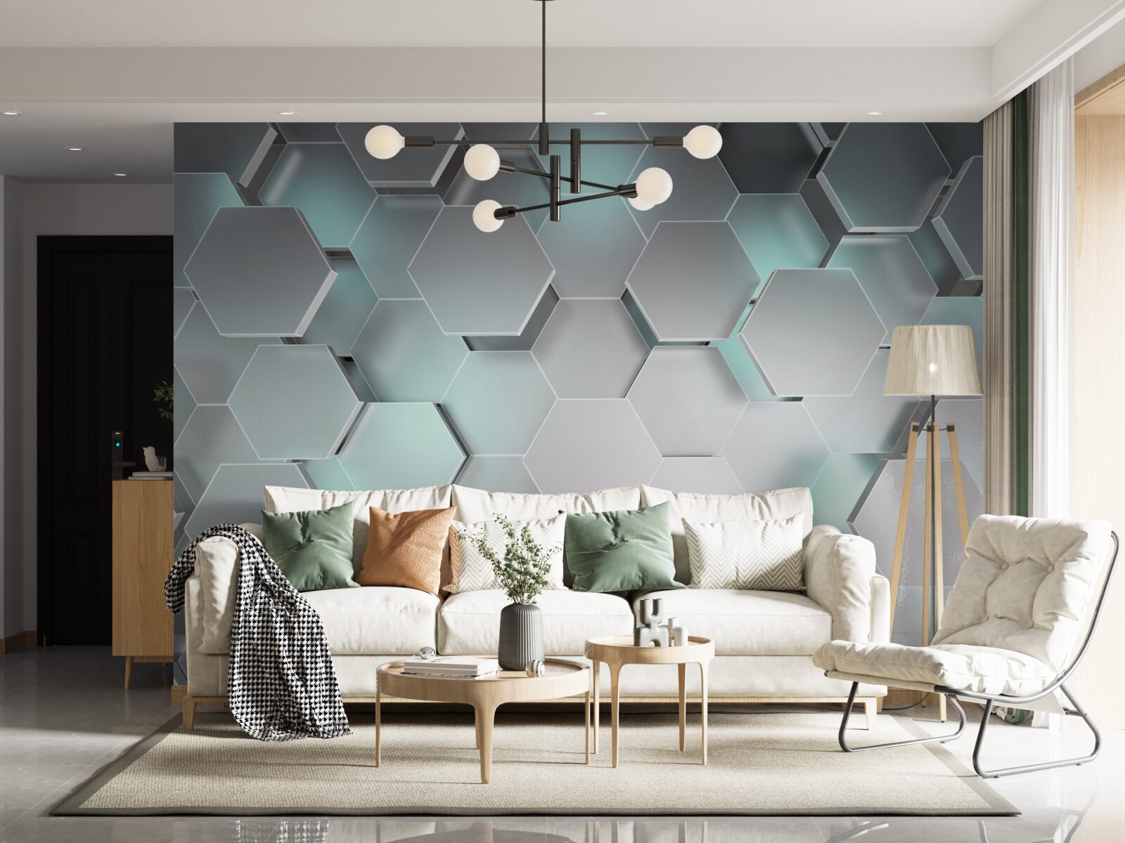 Fototapeta svetlo vyžarujúce šesťuholníky vznášajúce sa vo vzduchu