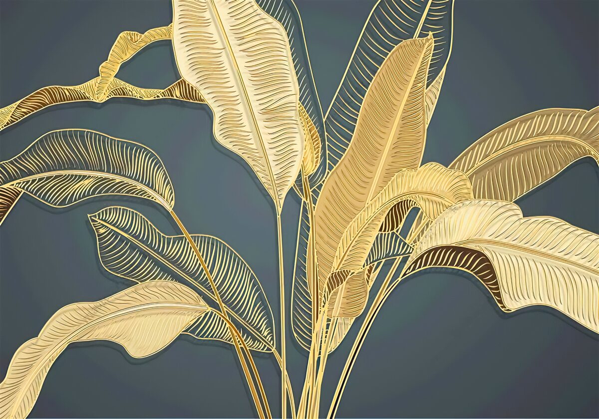 Fototapeta pierkové listy z bronzu v kvetinovom aranžmáne