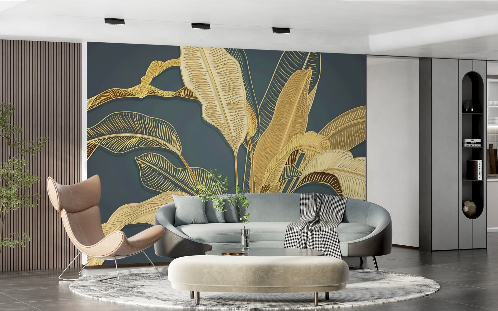 Fototapeta pierkové listy z bronzu v kvetinovom aranžmáne