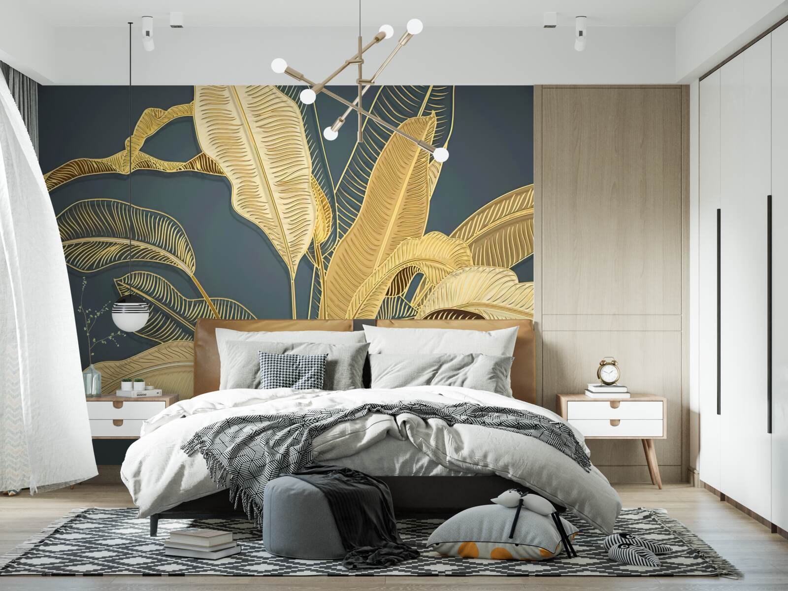 Fototapeta pierkové listy z bronzu v kvetinovom aranžmáne