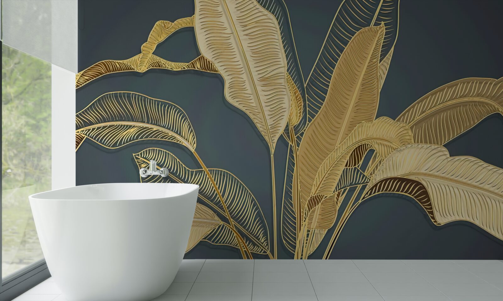 Fototapeta pierkové listy z bronzu v kvetinovom aranžmáne