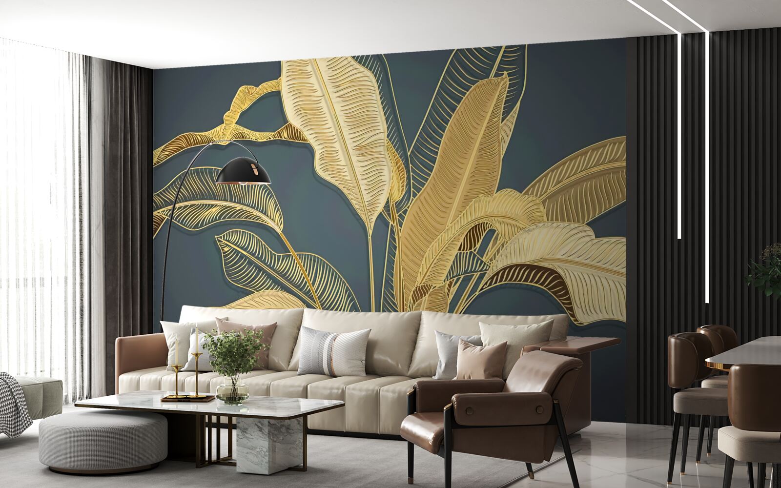 Fototapeta pierkové listy z bronzu v kvetinovom aranžmáne