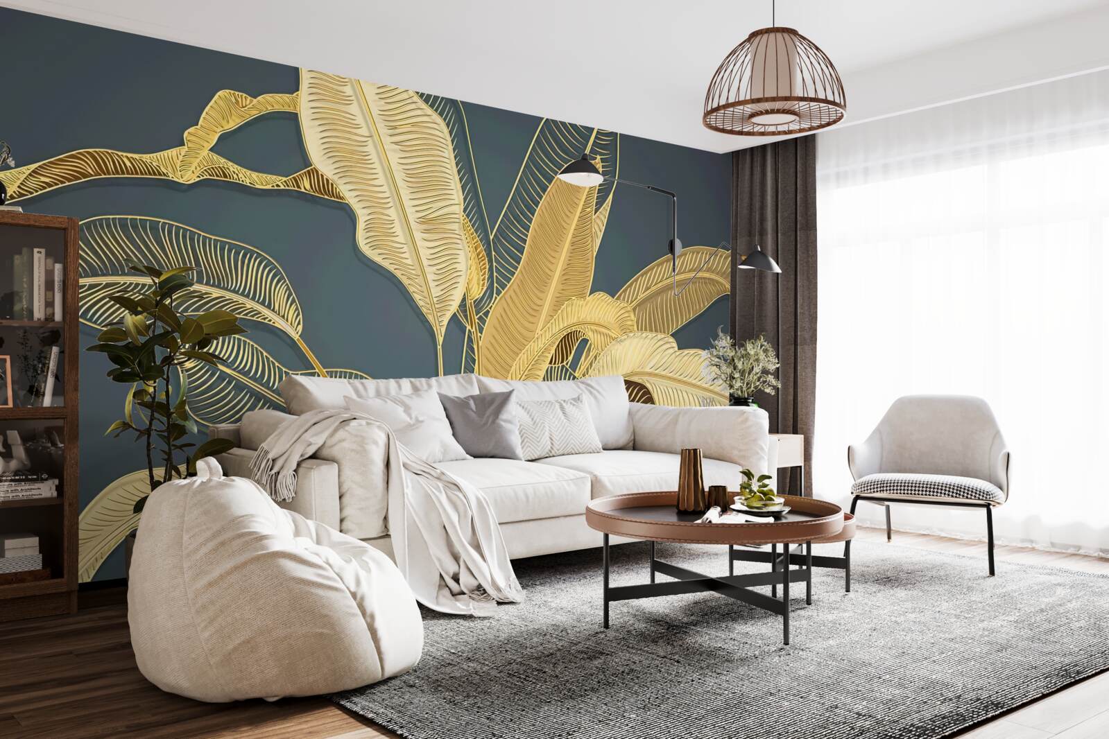 Fototapeta pierkové listy z bronzu v kvetinovom aranžmáne