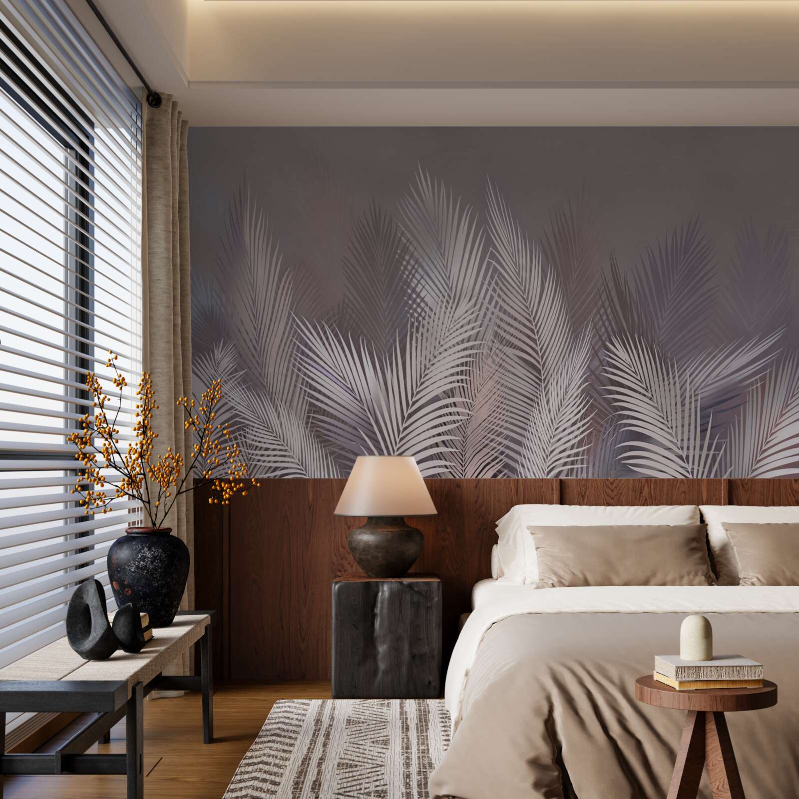 Fototapeta zahmlené pozadie dodáva bielym tropickým listom jedinečnú atmosféru